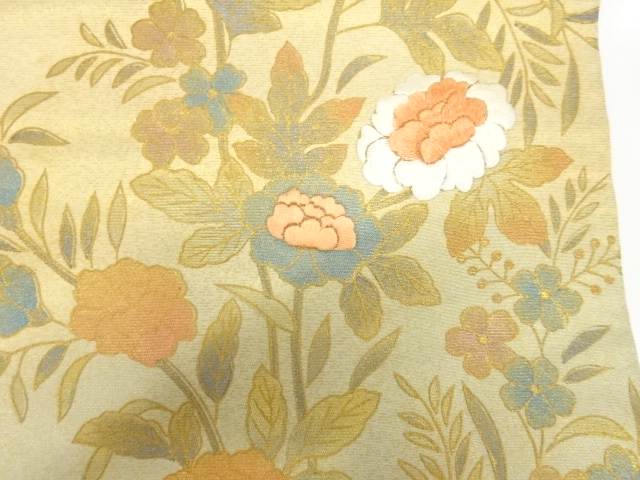 JAPANESE KIMONO / ANTIQUE NAGOYA OBI / SILK / EMBROIDERY / PEONY